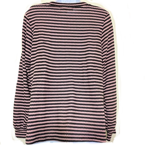 Workshop Republic sweater PINK & BLACK v-neck striped long bishop sleeve size L - Picture 2 of 9